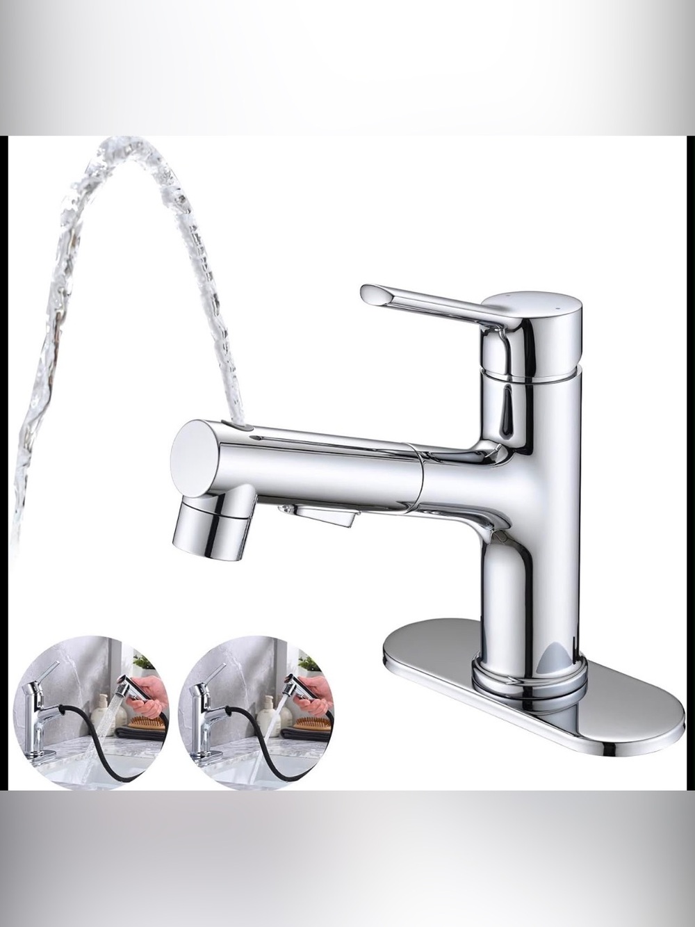Chrome Single-Handle Pull-Out Bathroom Faucet